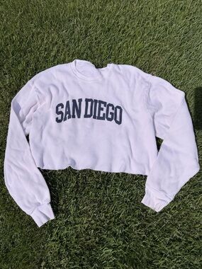 Brandy Melville White Cropped 'San Diego' Waffle Long Sleeve Top